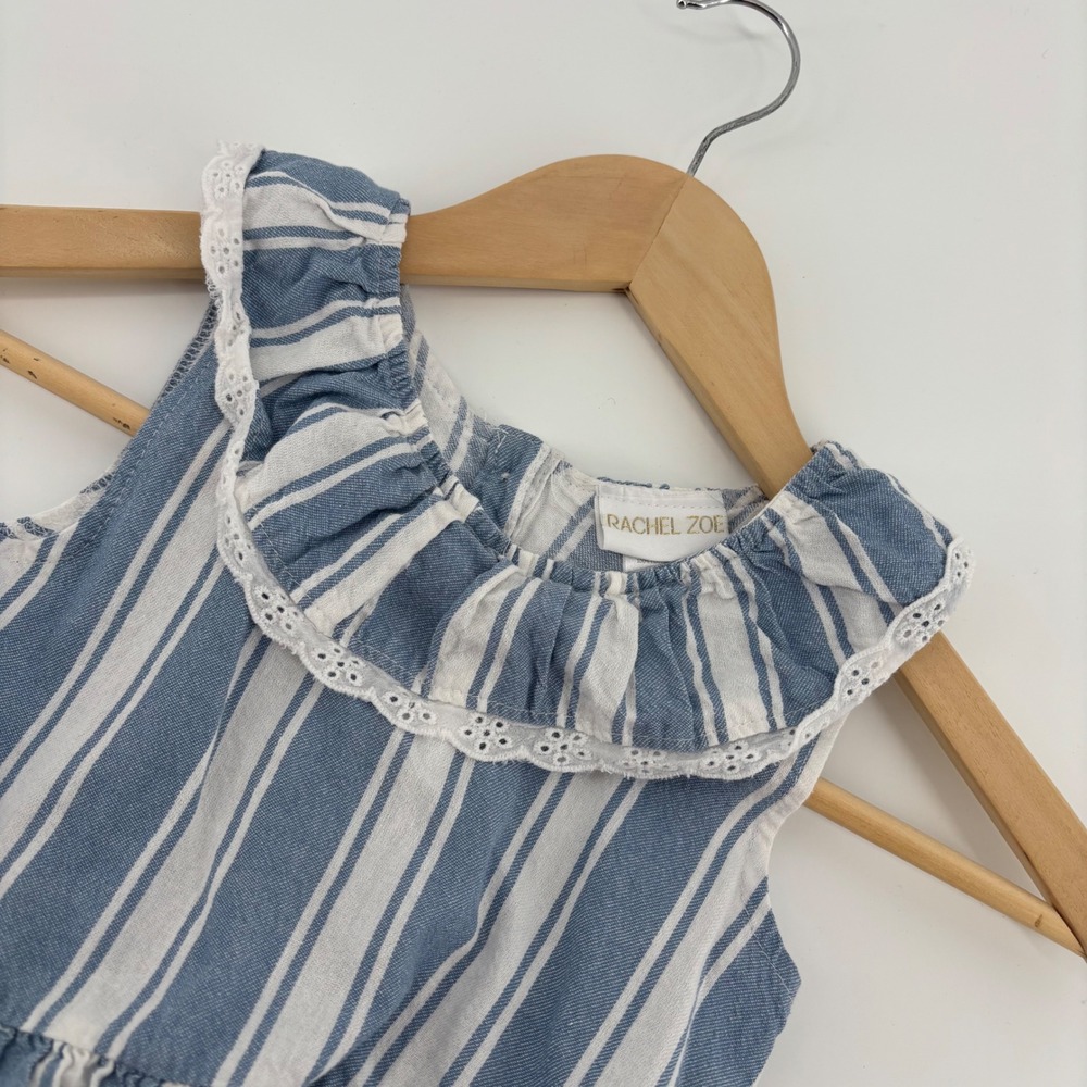 Rachel Zoe Striped Sundress Kid Size 6 Blue White Excellent Eyelet Ruffle Pocket